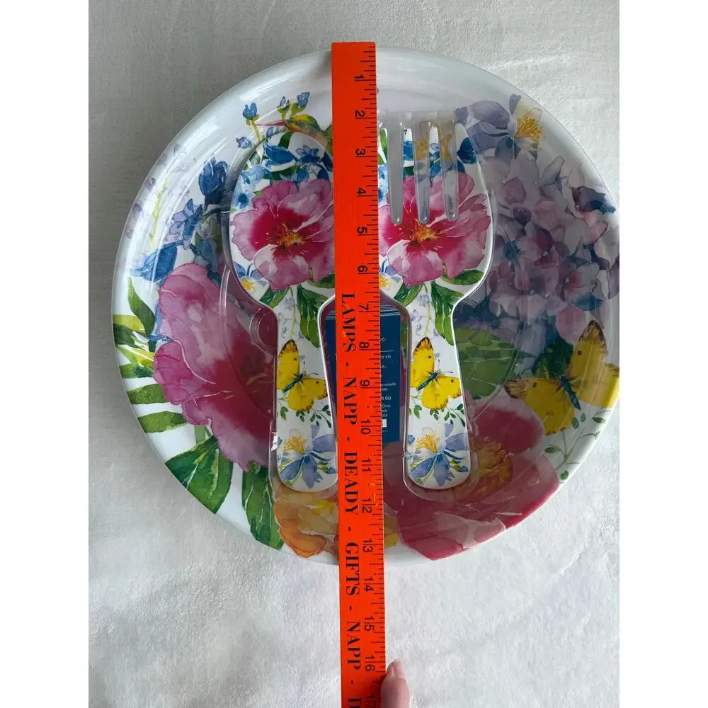 NWT Pier 1 Melamine Salad Bowl Dish‎ Serving Set Summer Floral Butterflies 14